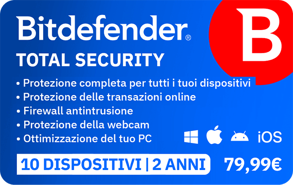 Gift Card Bitdefender Total security 2 anni 10 devices €79,99
