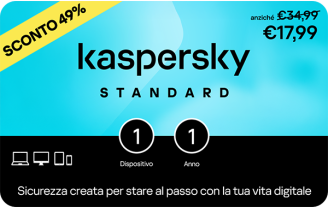 Kaspersky Standard 1 dispositivo e 1 anno base download pack €17,99